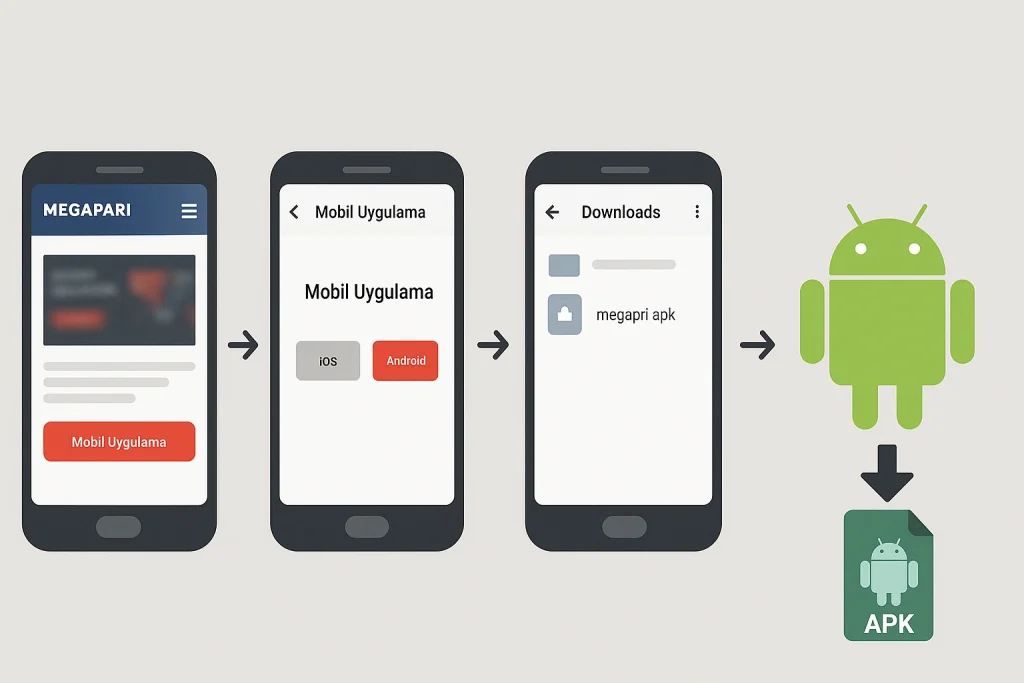 Megapari Android APK Kurulum Adımları Megapari Android uygulamasının nasıl indirilip kurulacağına dair resim