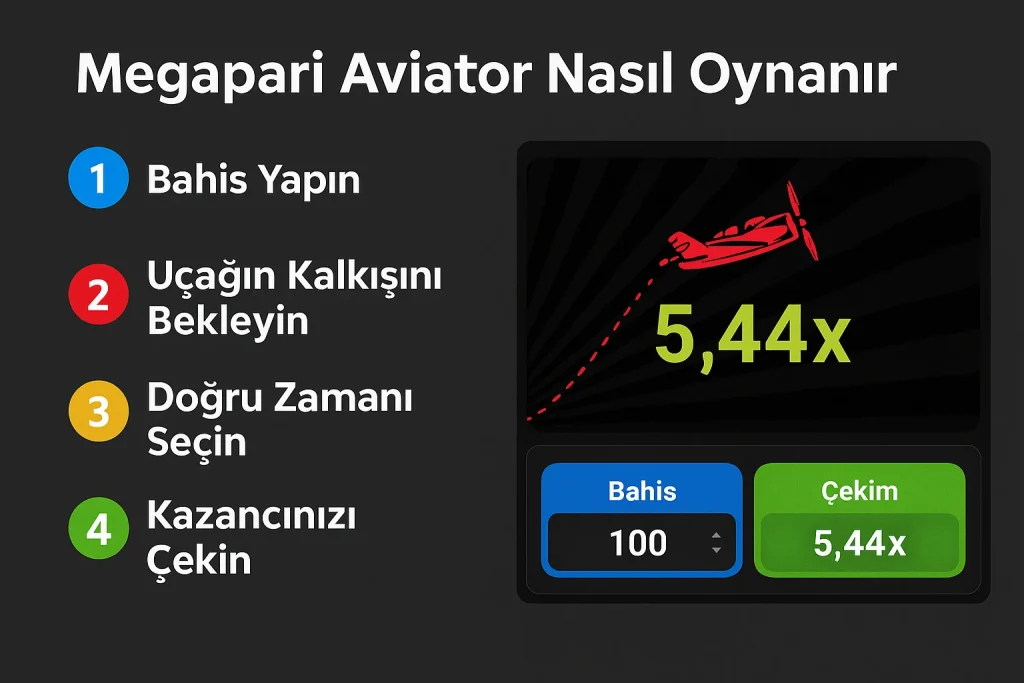 Megapari Aviator oyununun nasıl oynandığını anlatan görsel rehber