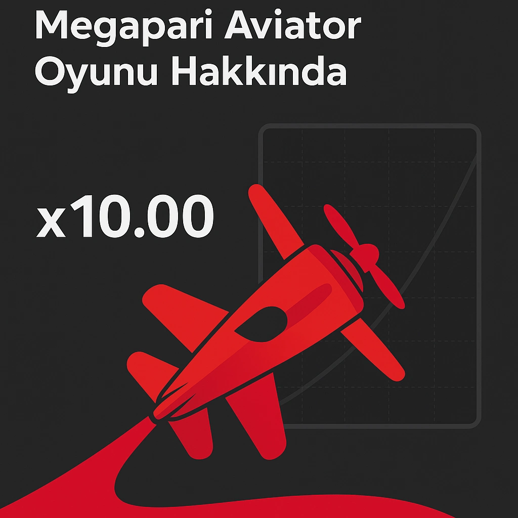 Kırmızı uçak ve x10.00 çarpanıyla Megapari Aviator oyununun tanıtım görseli