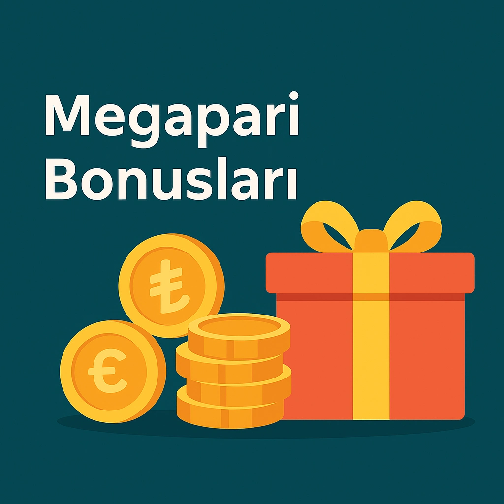 Megapari promosyonları için altın madeni paralar ve hediye kutusu simgesi