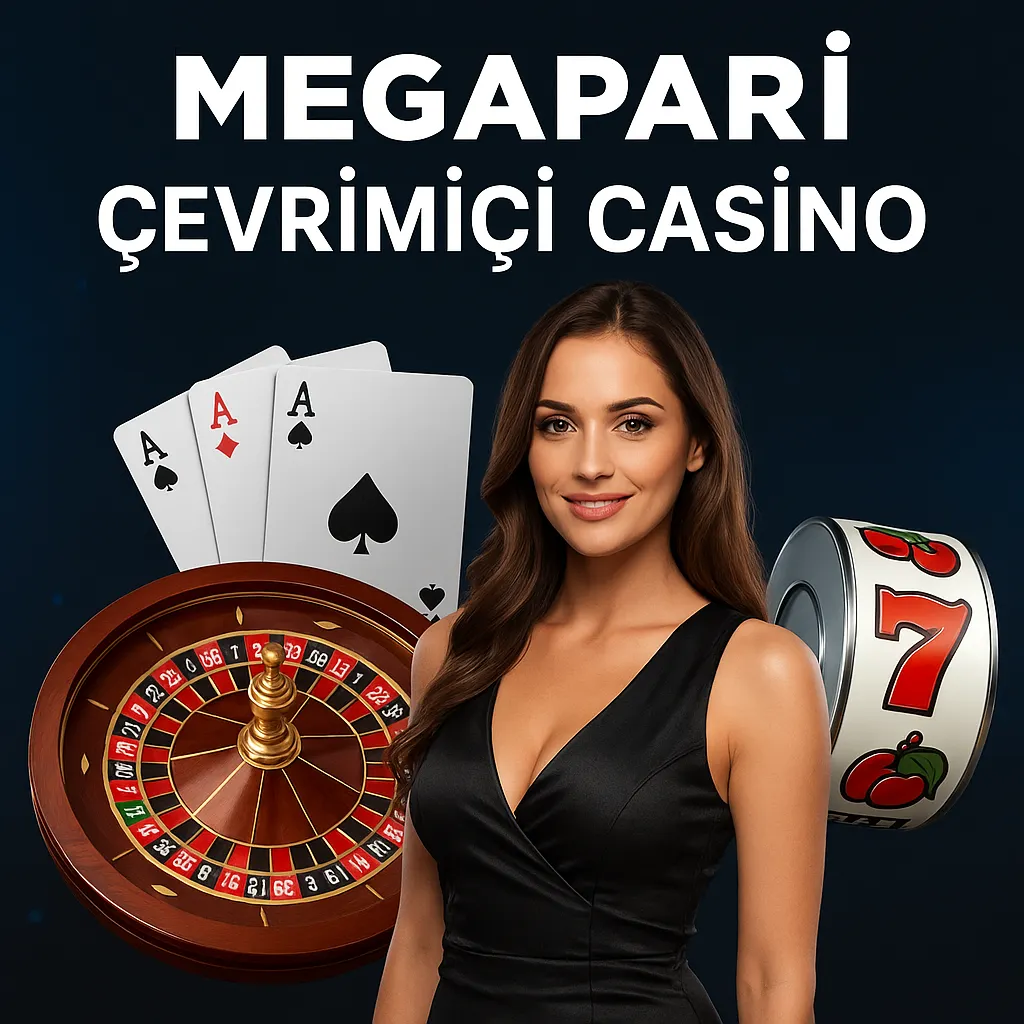 Megapari Casino arayüzü, rulet, kartlar ve slot makinesi ile dijital tanıtım görseli