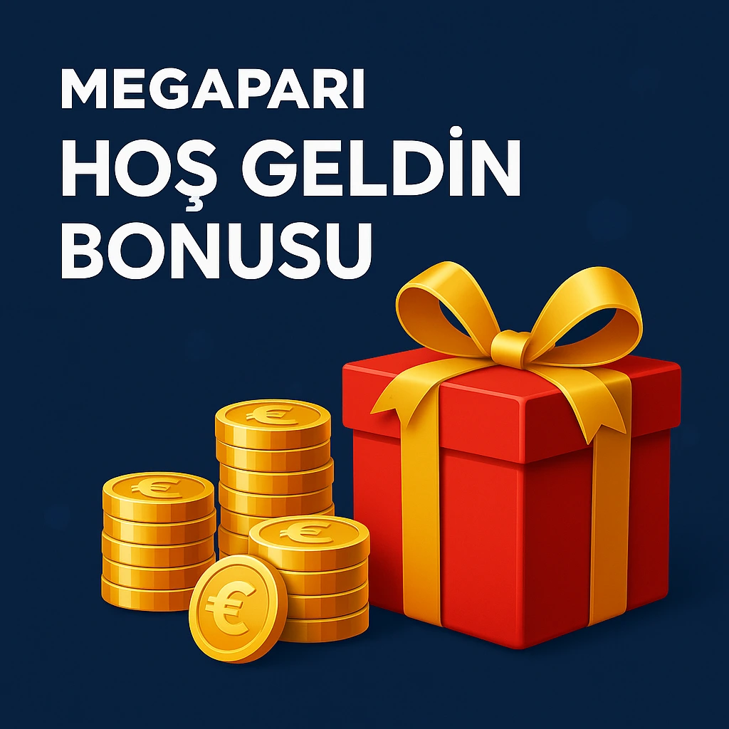 Megapari hoş geldin bonusunu temsil eden altın paralar ve hediye kutusu görseli