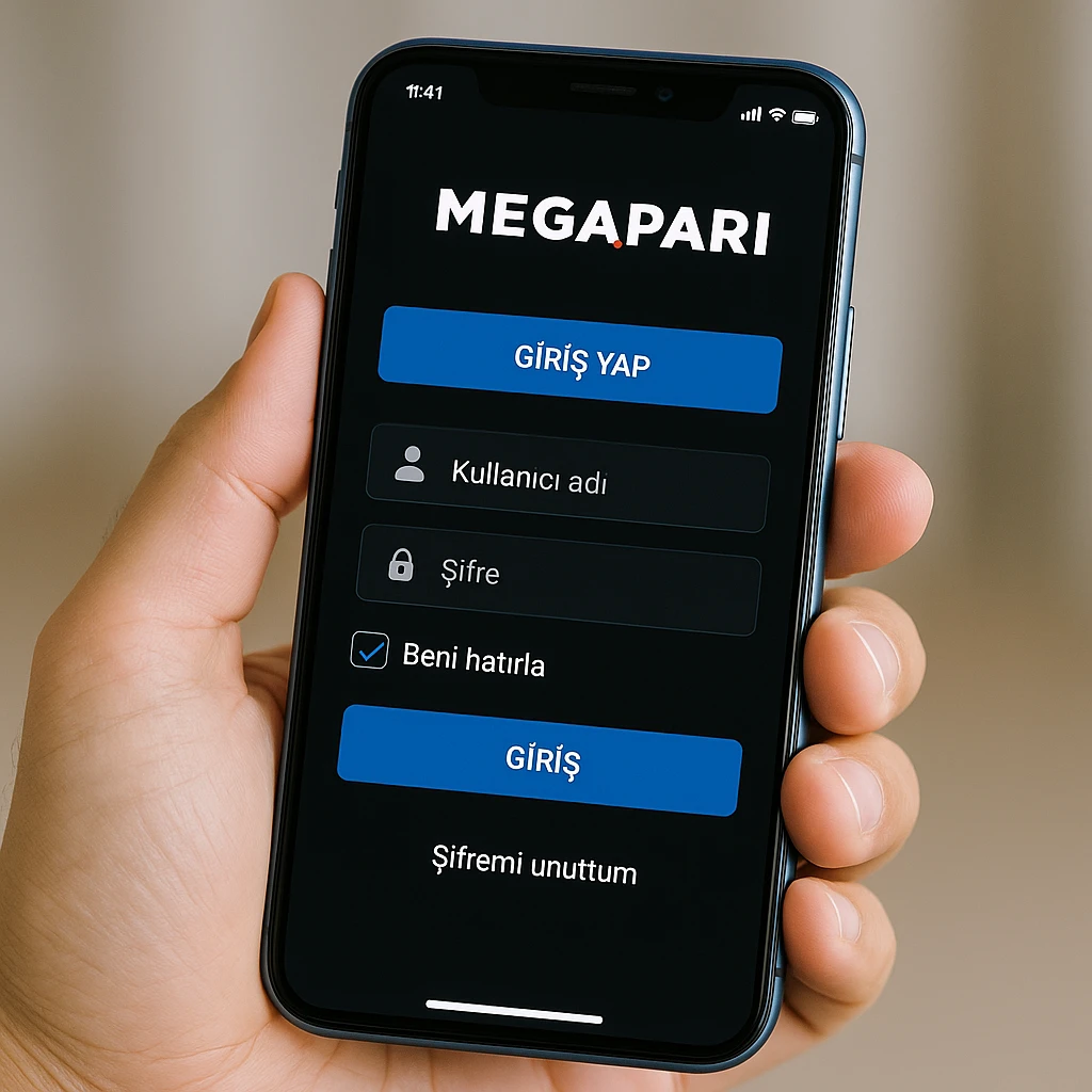 Megapari Mobil Giriş Ekranı Megapari uygulamasında kullanıcı girişi yapan kişi