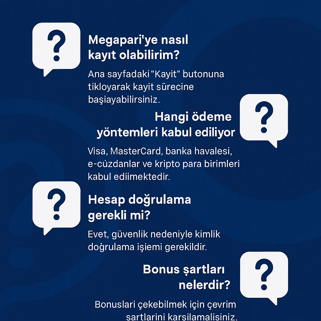 Megapari Sıkça Sorulan Sorular Megapari Hakkında Sıkça Sorulan Sorular ve Cevaplar Görseli