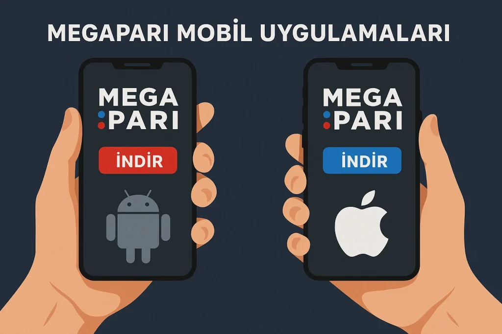 Android ve iOS cihazlar için Megapari mobil uygulama indirme ekranı