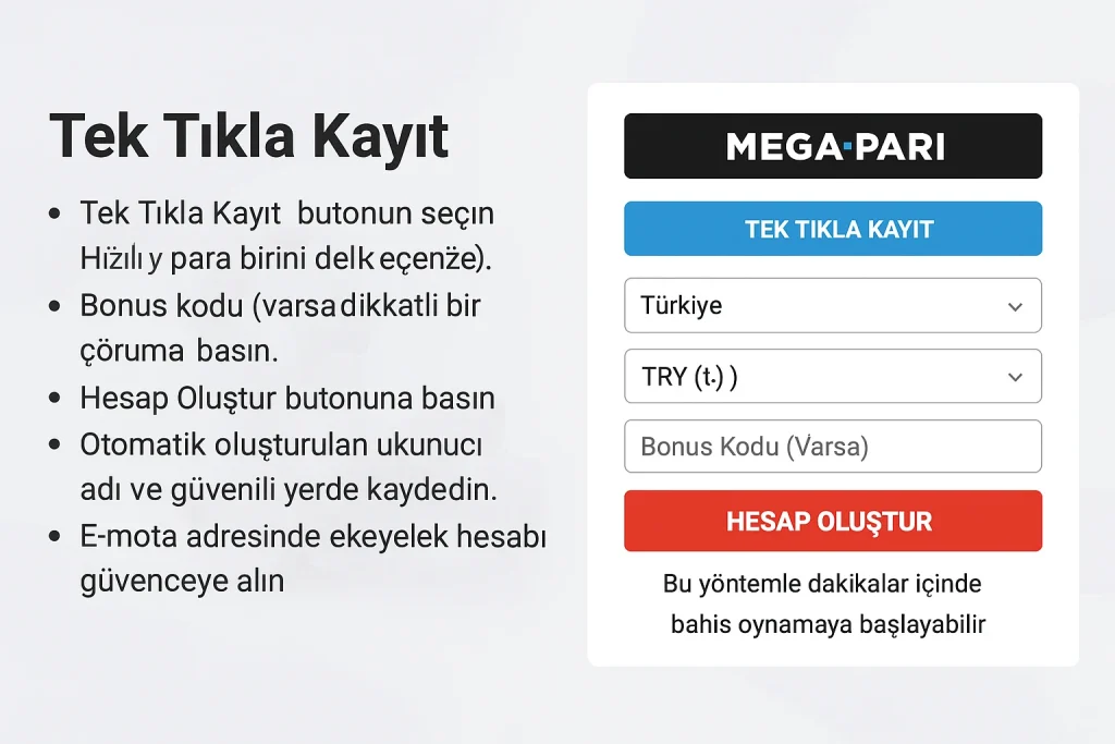 Megapari Hızlı Üyelik Kayıt Ekranı