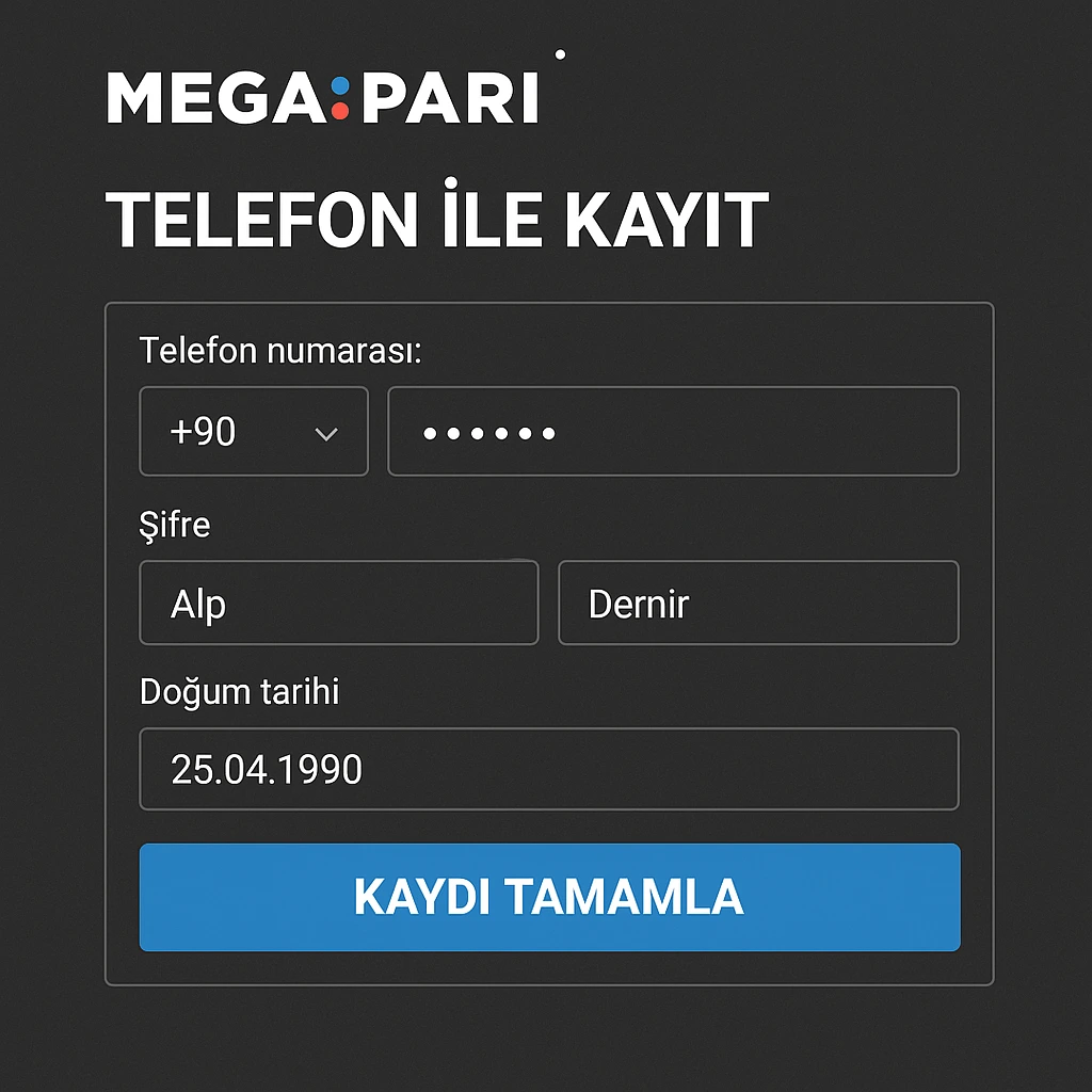 Megapari Mobil Üyelik Formu Ekranı