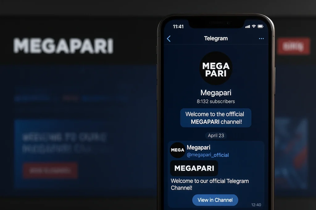 Megapari resmi Telegram kanalının akıllı telefon ekranında gösterimi
