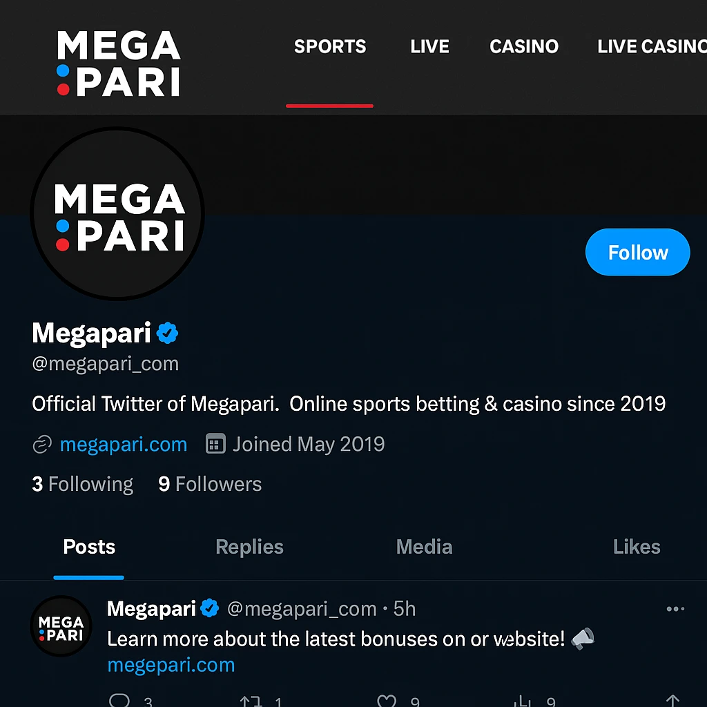 Doğrulanmış Megapari Twitter hesabı ekran görüntüsü