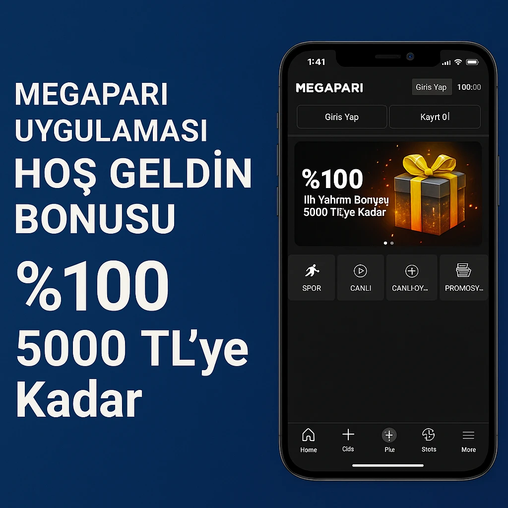 Megapari Uygulaması Hoş Geldin Bonusu Megapari mobil uygulamasında sunulan %100 hoş geldin bonusu görseli