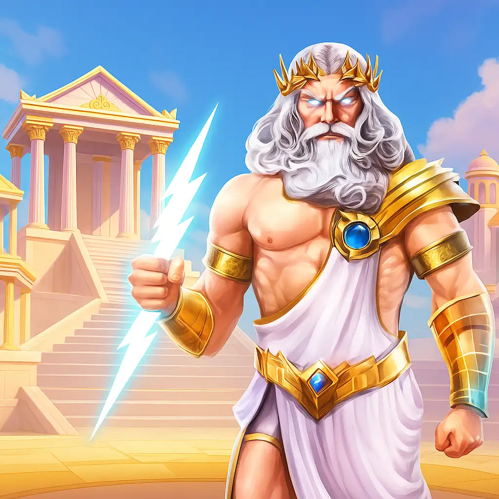 Megapari Gates of Olympus oyununun avantajları ve dezavantajlarını yansıtan illüstrasyon