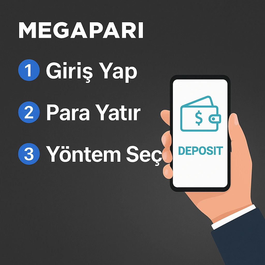Megapari Para Yatırma Adımları Görsel Anlatım Megapari kullanıcı arayüzünde para yatırma sürecini simgeleyen dijital grafik, hızlı ve kolay işlemi temsil eder