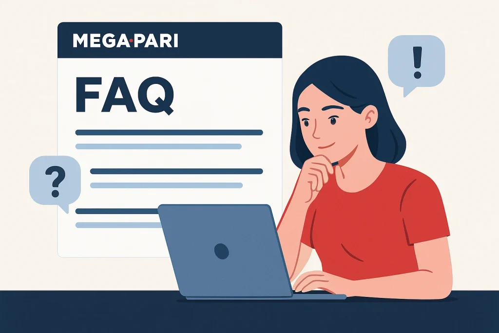 Megapari SSS Bölümünde Tüm Cevaplar Elinizin Altında Megapari para yatırma ve destek konularında sıkça sorulan sorular sayfasını inceleyen genç bir kadın