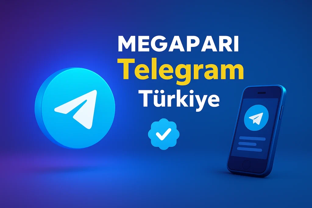 Mavi ve mor tonlu arka planda Telegram logosu, akıllı telefon ve “Megapari Telegram Türkiye” yazısı bulunan illüstrasyon
