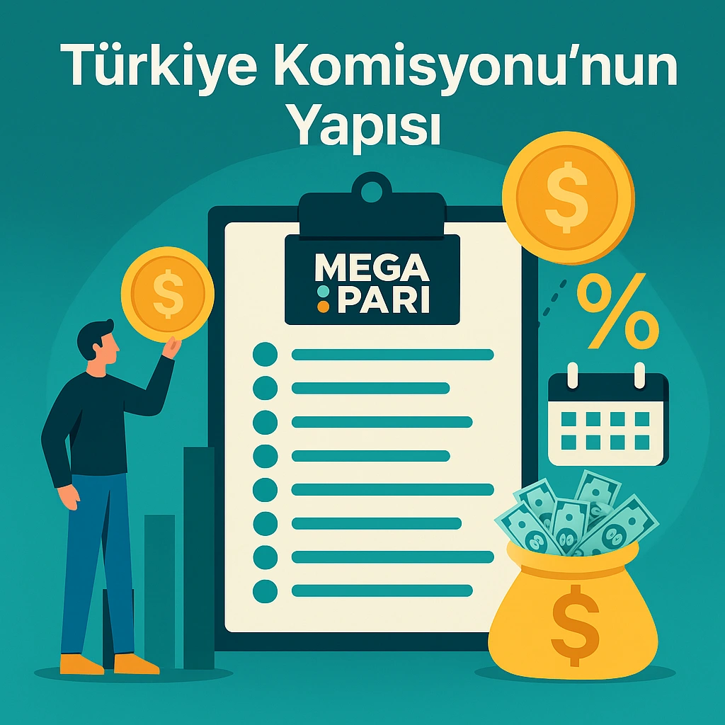 Türk pazarı için Megapari ortaklık programı komisyon oranlarını simgeleyen çizim
