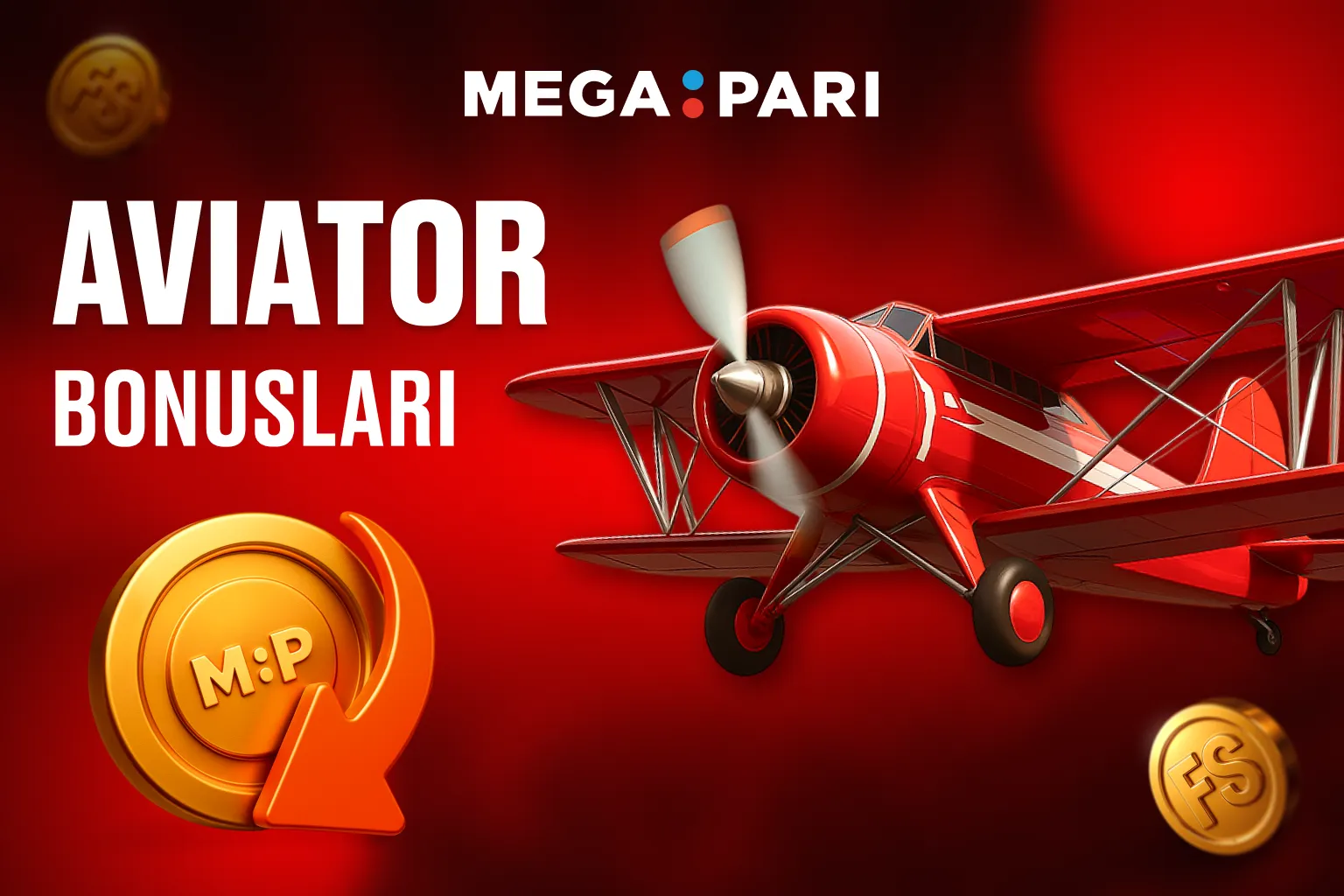 Megapari Aviator oyununa özel bonusları tanıtan kırmızı zeminli dijital afiş