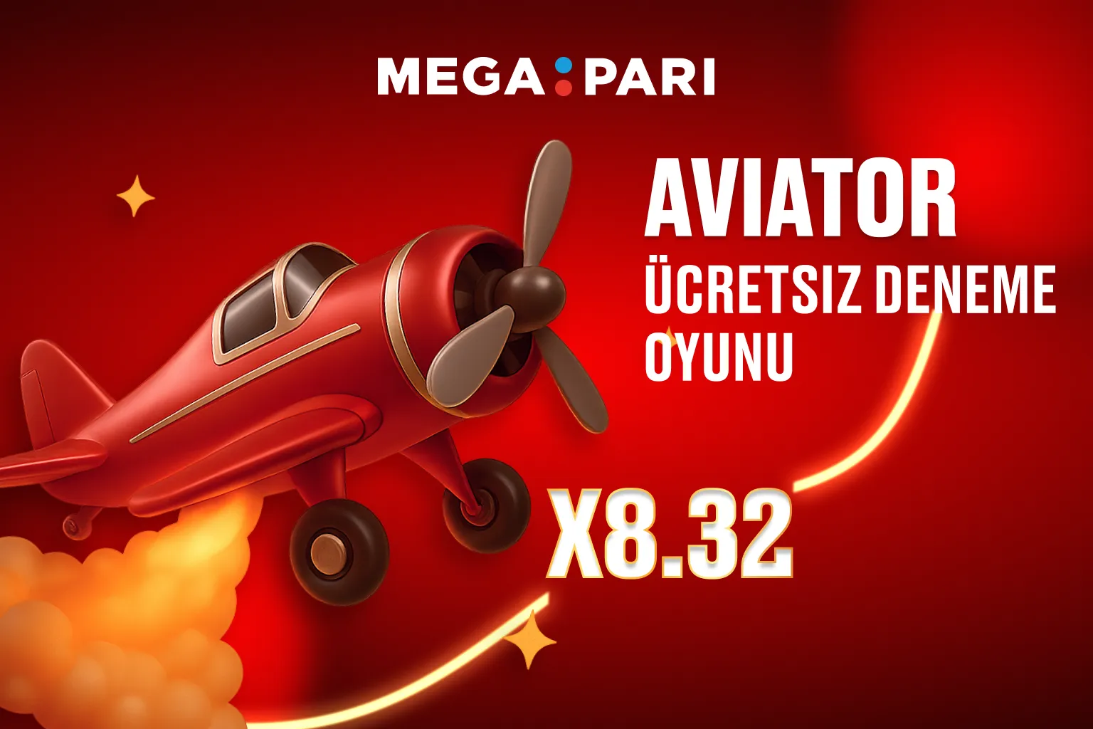 Kırmızı bir uçağın yükseldiği ve çarpan değerinin gösterildiği Megapari Aviator tanıtım görseli