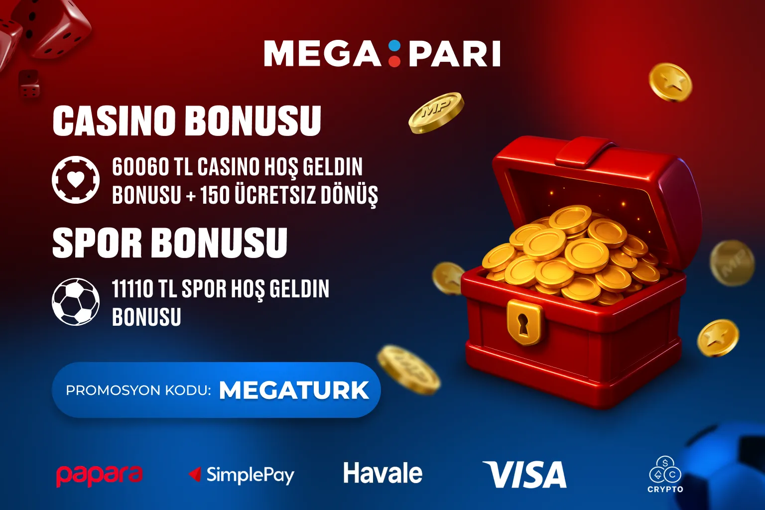 Megapari hoş geldin bonusunu temsil eden altın paralar ve hediye kutusu görseli