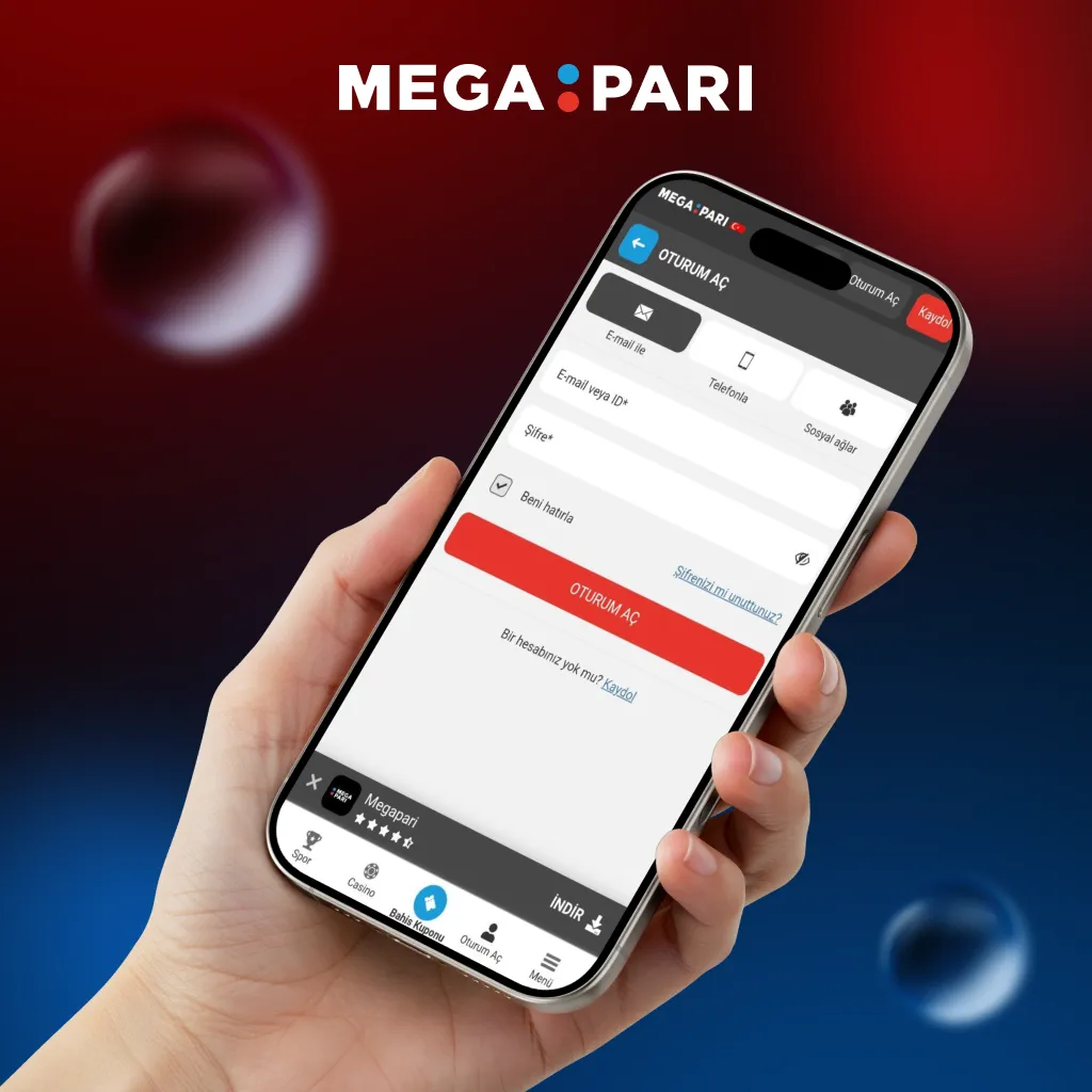 Megapari Mobil Giriş Ekranı Megapari uygulamasında kullanıcı girişi yapan kişi