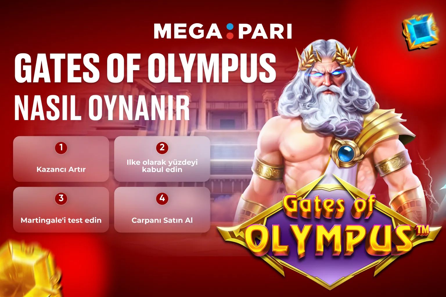 Megapari Gates of Olympus nasıl oynanır Megapari Gates of Olympus slot oyun stratejilerini açıklayan görsel