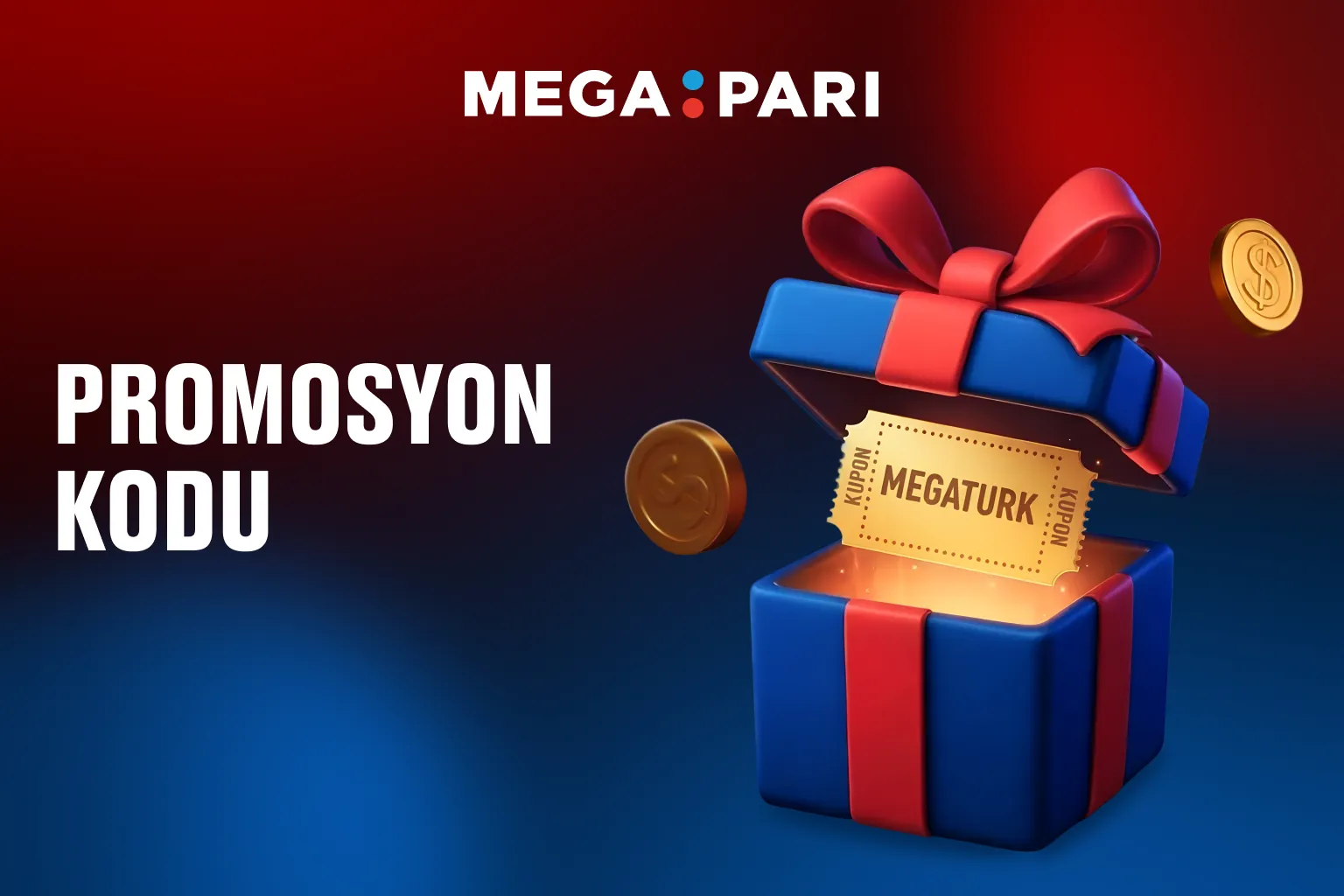 Megapari promosyon kodunu simgeleyen hediye kutusu ve kupon illüstrasyonu