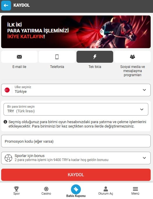 Megapari Hızlı Üyelik Kayıt Ekranı