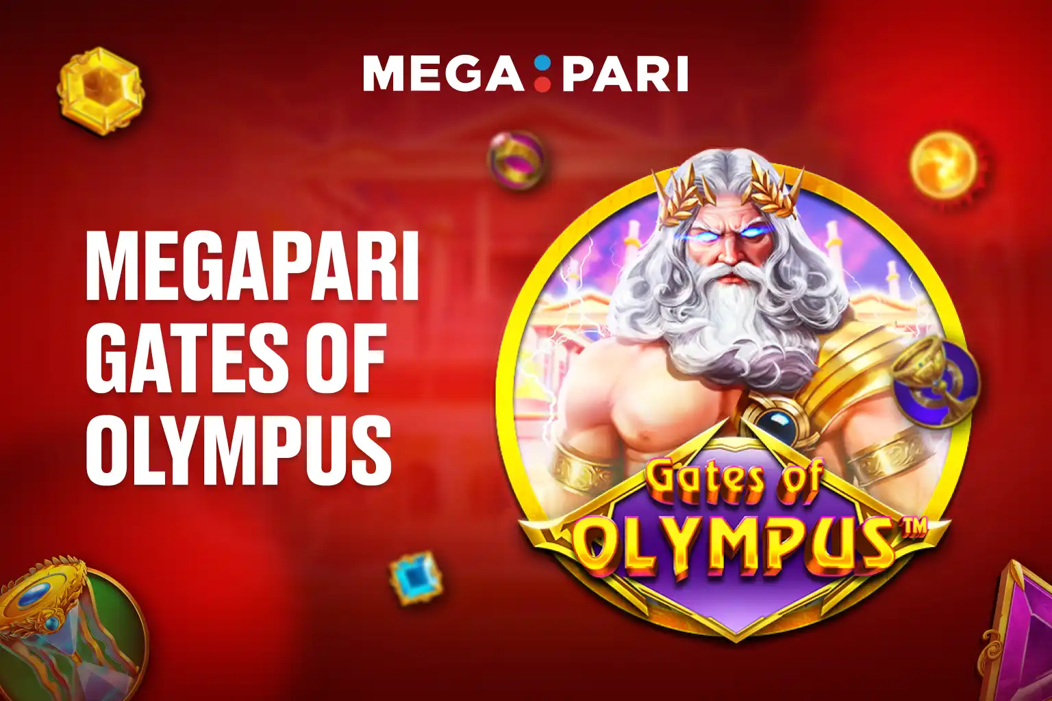 Zeus'un antik bir tapınağın önünde durduğu Megapari Olimpos Kapıları oyunu