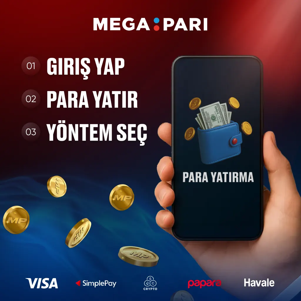 Megapari kullanıcı arayüzünde para yatırma sürecini simgeleyen dijital grafik, hızlı ve kolay işlemi temsil eder